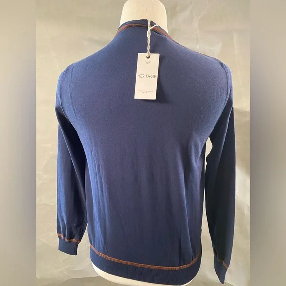 Men's Navy Blue Sweater with Brown Accents